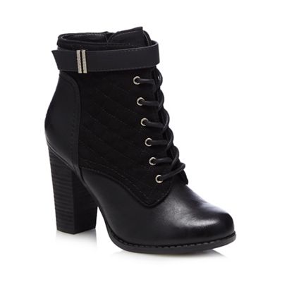 Black 'Acirari' quilted lace up block heeled mid boots